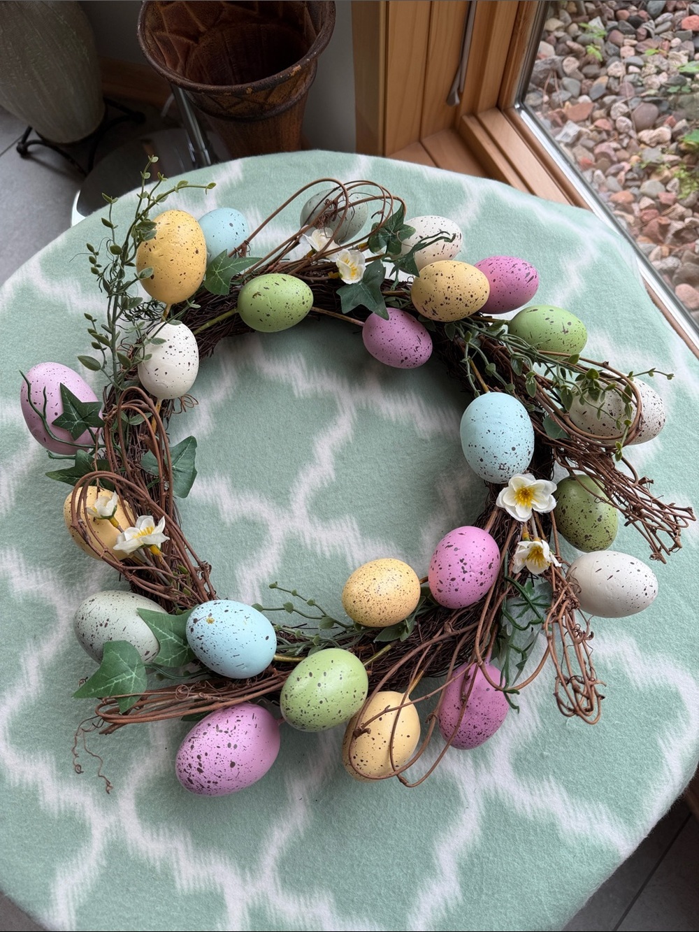 Spring Pastel Egg Wreath - Decorative Home Holiday Accent